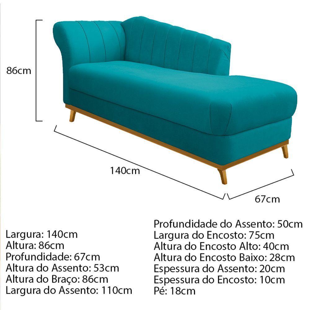 Kit Diva Recamier Vanessa 140cm Lado Direito E 01 Poltrona Laura Suede Cor Azul Turquesa - 6