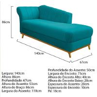 Kit Diva Recamier Vanessa 140cm Lado Direito E 01 Poltrona Laura Suede Cor Azul Turquesa - 6