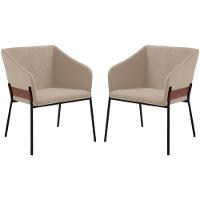 Kit 2 Poltronas Decorativas Base Aço Preto 7042 Linho Bege Dmobiliario Bege - 1