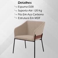 Kit 2 Poltronas Decorativas Base Aço Preto 7042 Linho Bege Dmobiliario Bege - 6
