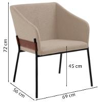 Kit 2 Poltronas Decorativas Base Aço Preto 7042 Linho Bege Dmobiliario Bege - 7