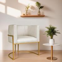 Poltrona Decorativa Luna Base De Ferro Dourado Linho Cor Bege - 3