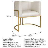 Poltrona Decorativa Luna Base De Ferro Dourado Linho Cor Bege - 5