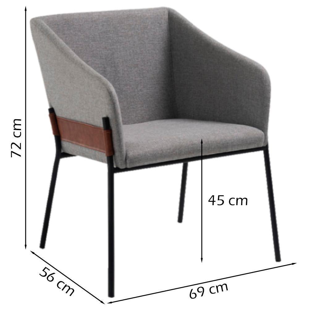 Kit 2 Poltronas Decorativas Base Aço Preto 7042 Linho Cinza Dmobiliario Cinza - 7