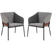 Kit 2 Poltronas Decorativas Base Aço Preto 7042 Linho Cinza Dmobiliario Cinza - 1