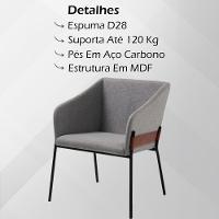 Kit 2 Poltronas Decorativas Base Aço Preto 7042 Linho Cinza Dmobiliario Cinza - 6