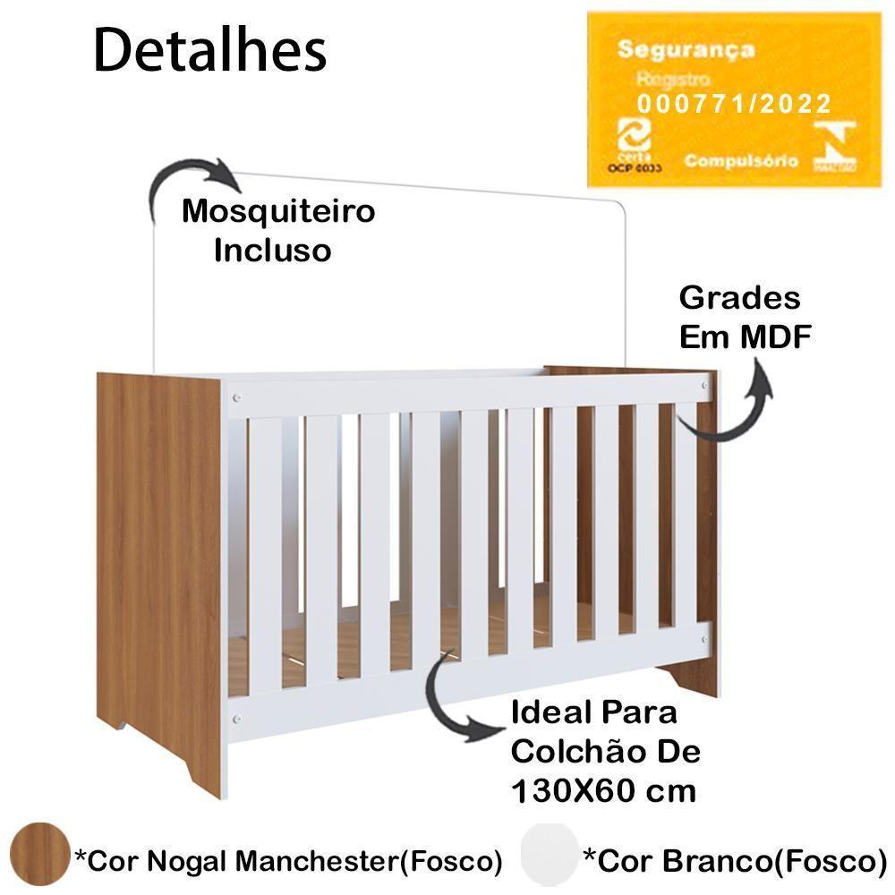 Berço Mini Cama 3x1 Com Colchao La013 Nogal Manchester Branco Comm Nogal Manchester Branco - 7