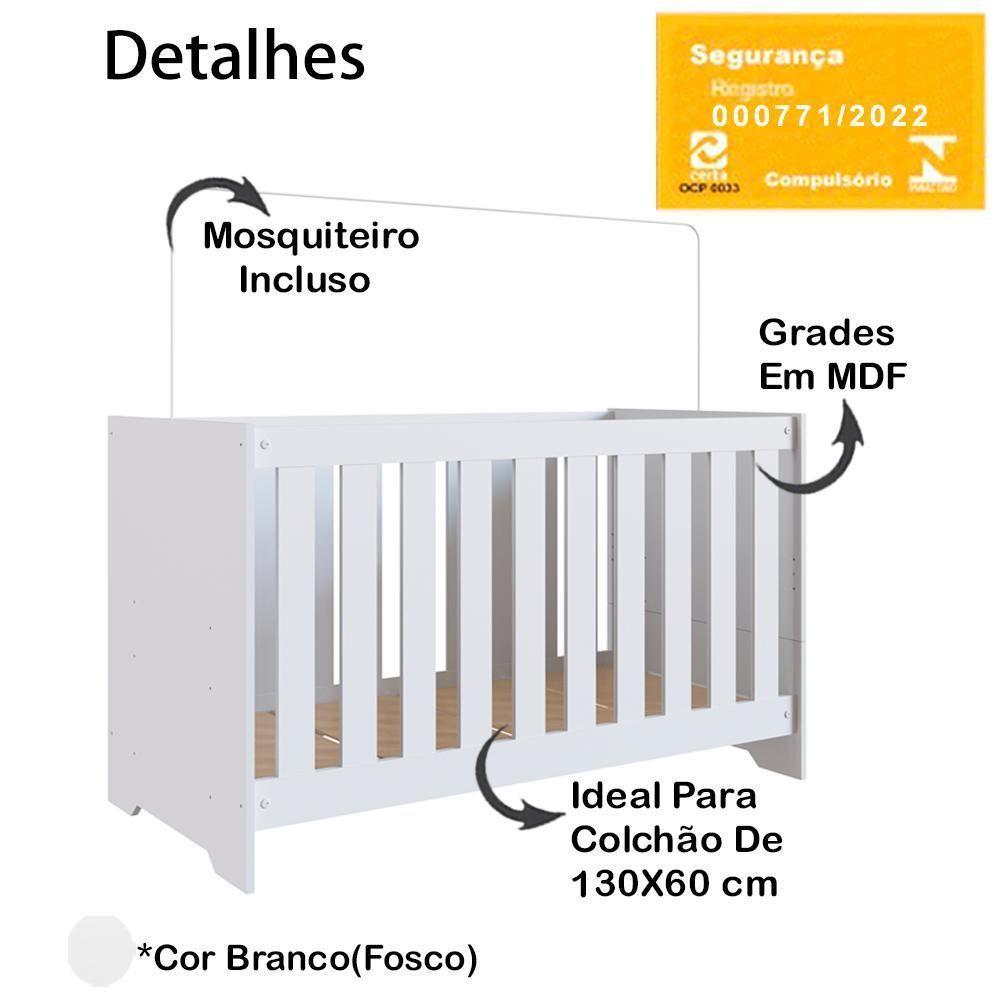 Berço Mini Cama 3x1 Com Colchao La013 Branco Comm Branco - 4