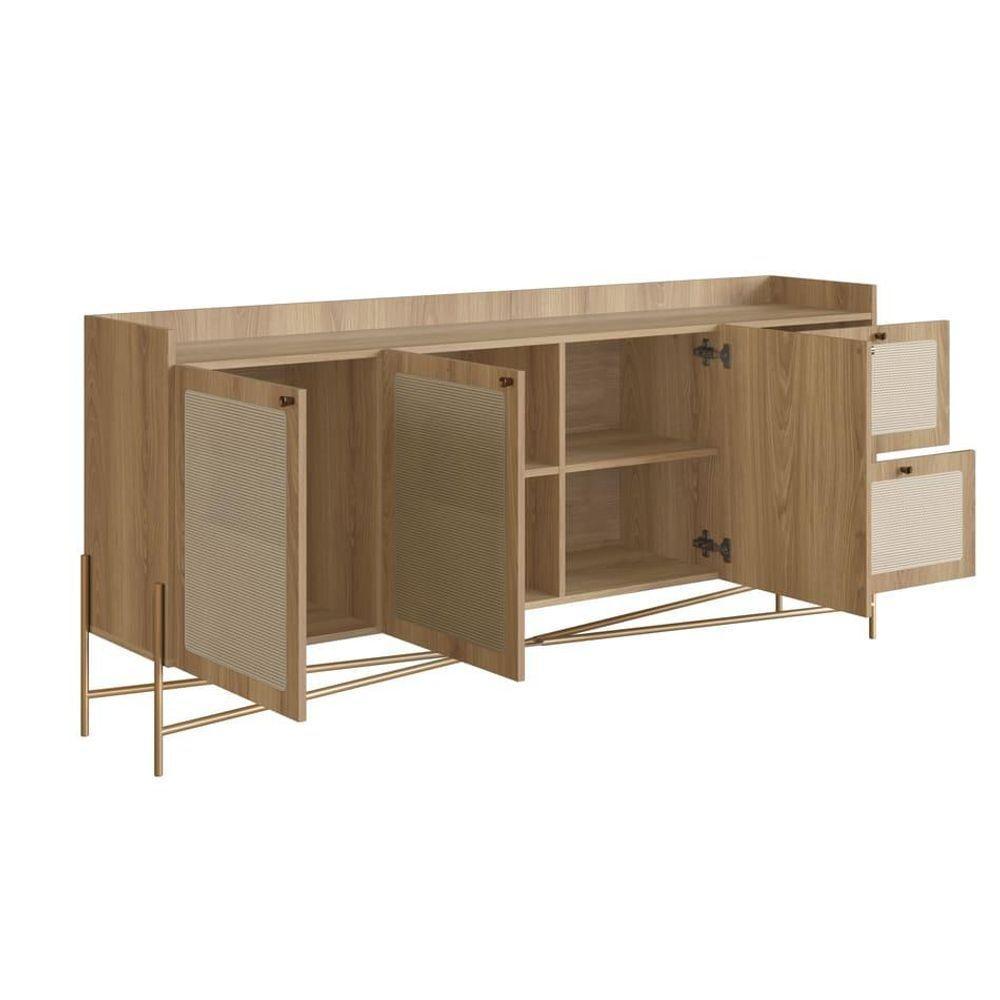 Balcão Buffet 3 Portas 2 Gavetas Palhinha Pé Metal Oslo - 8