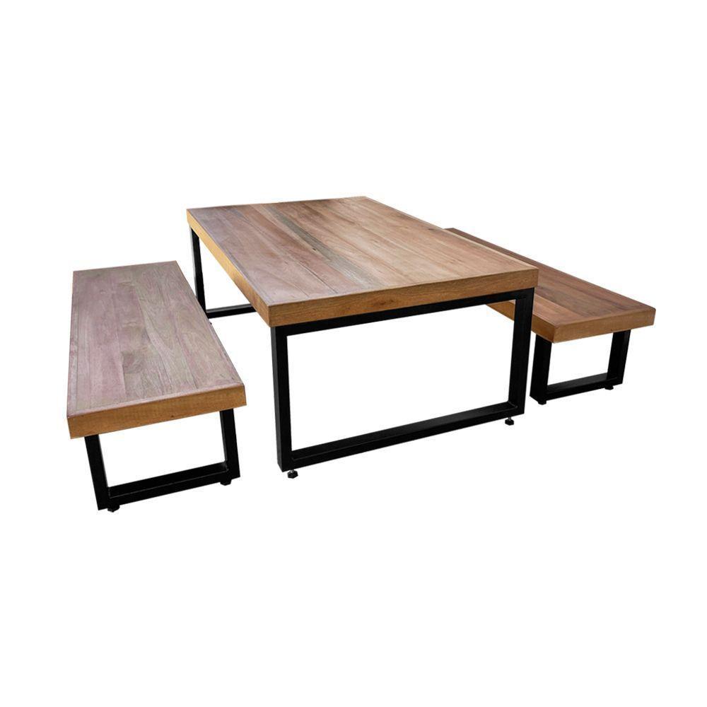 Mesa Industrial Infantil Bernardo 120x70cm Ferragem Preta Com 2 Bancos Industriais Preto - 1