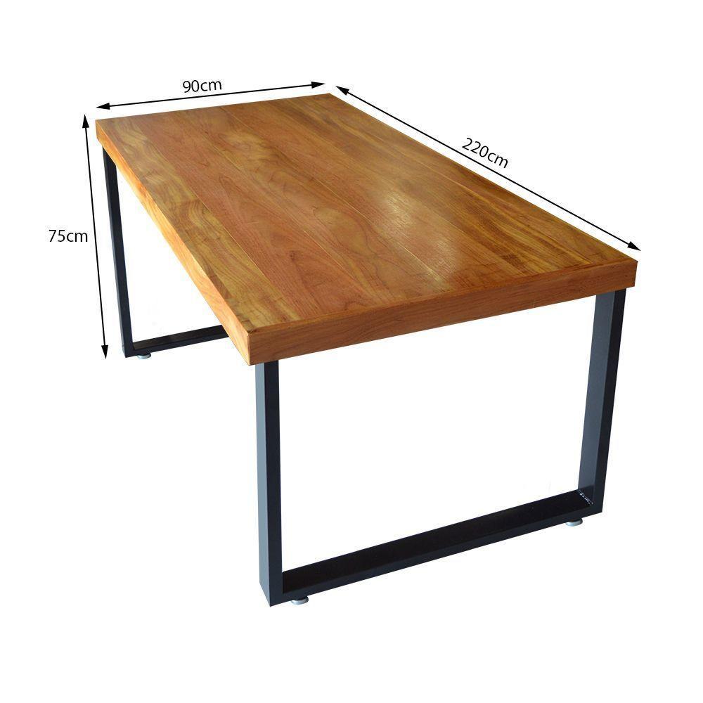 Conjunto Mesa Industrial Bernardo 2,20m Ferragem Preta Com 2 Bancos Industrial Bernardo Preto - 6