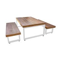 Mesa Industrial Para Jardim Infantil Bernardo 120x70cm Com 2 Bancos Industriais Base Branca Preto - 1