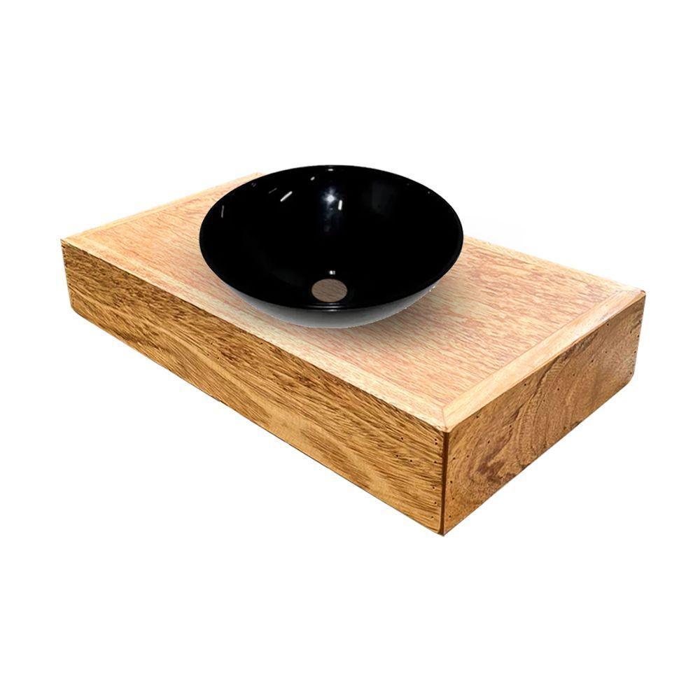 Kit Bancada Madeira Maciça Banheiro Lavabo Com Cuba Preta Estilo Industrial 90 Cm X 40 Cm Marrom - 2
