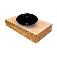 Kit Bancada Madeira Maciça Banheiro Lavabo Com Cuba Preta Estilo Industrial 90 Cm X 40 Cm Marrom - 3