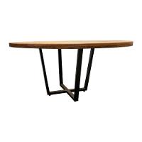 Mesa Reunião Industrial Redonda Elaine 1,50 Em Madeira Maciça E Base Em Ferro Preto Marrom - 3