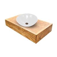 Kit Bancada Madeira Maciça Banheiro Lavabo Com Cuba Branca Estilo Industrial 70 Cm X 40 Cm Marrom - 3