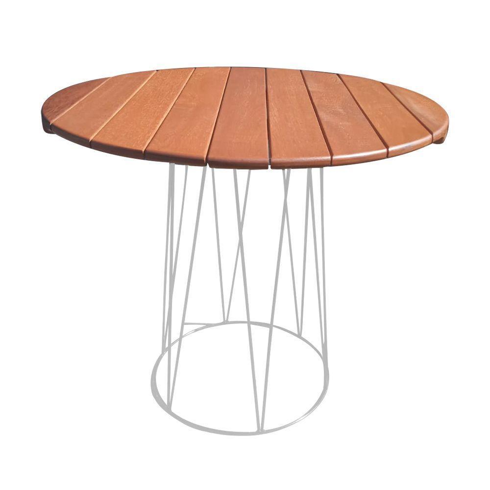 Mesa Para área Gourmet Redonda 90cm Logan Base Em Ferro Branco Branco - 1