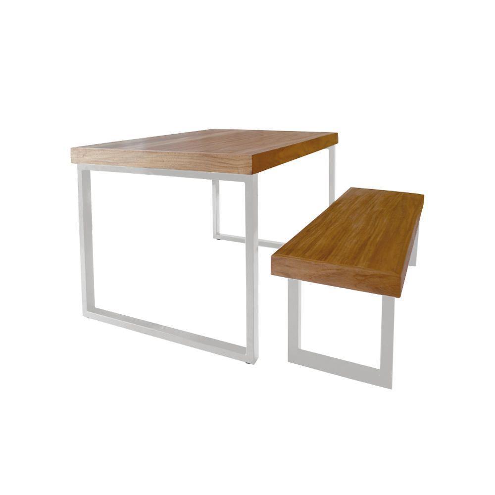 Conjunto Mesa Industrial Bernardo 2,00m Ferragem Branca Com Banco Industrial Bernardo Branco - 1