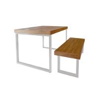 Conjunto Mesa Industrial Bernardo 2,00m Ferragem Branca Com Banco Industrial Bernardo Branco - 1