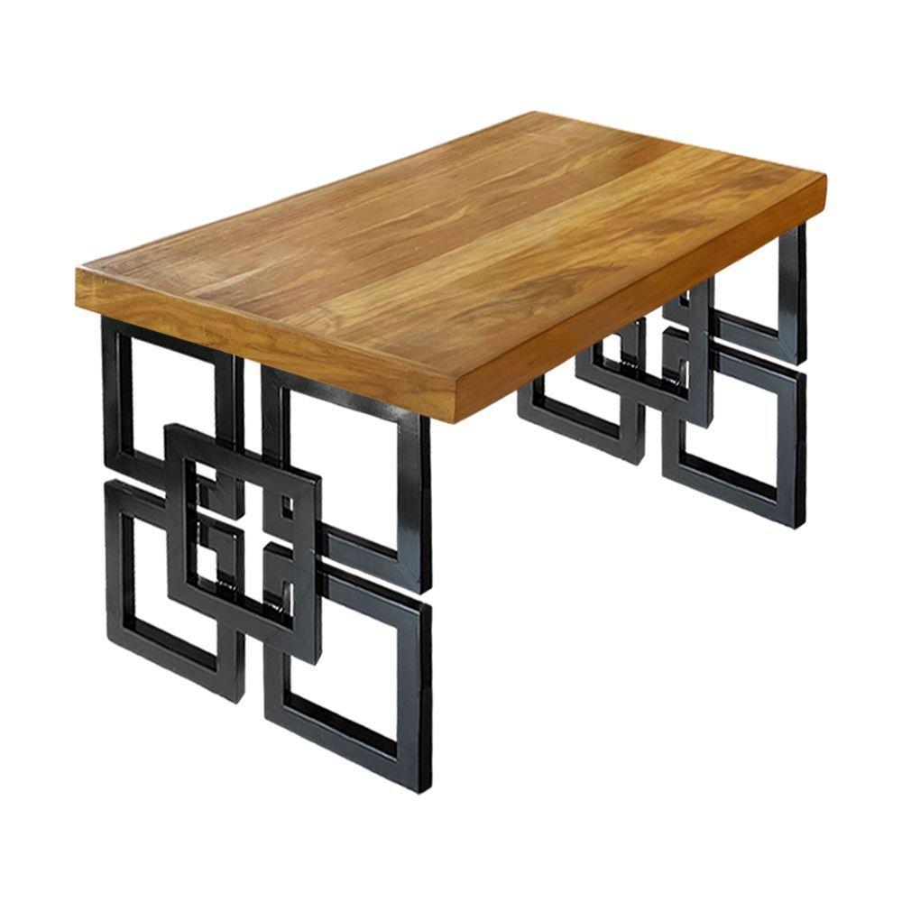 Mesa Eiffel Square Estilo Industrial Madeira Maciça E Ferro 1,80m X 0,90m Marrom - 1