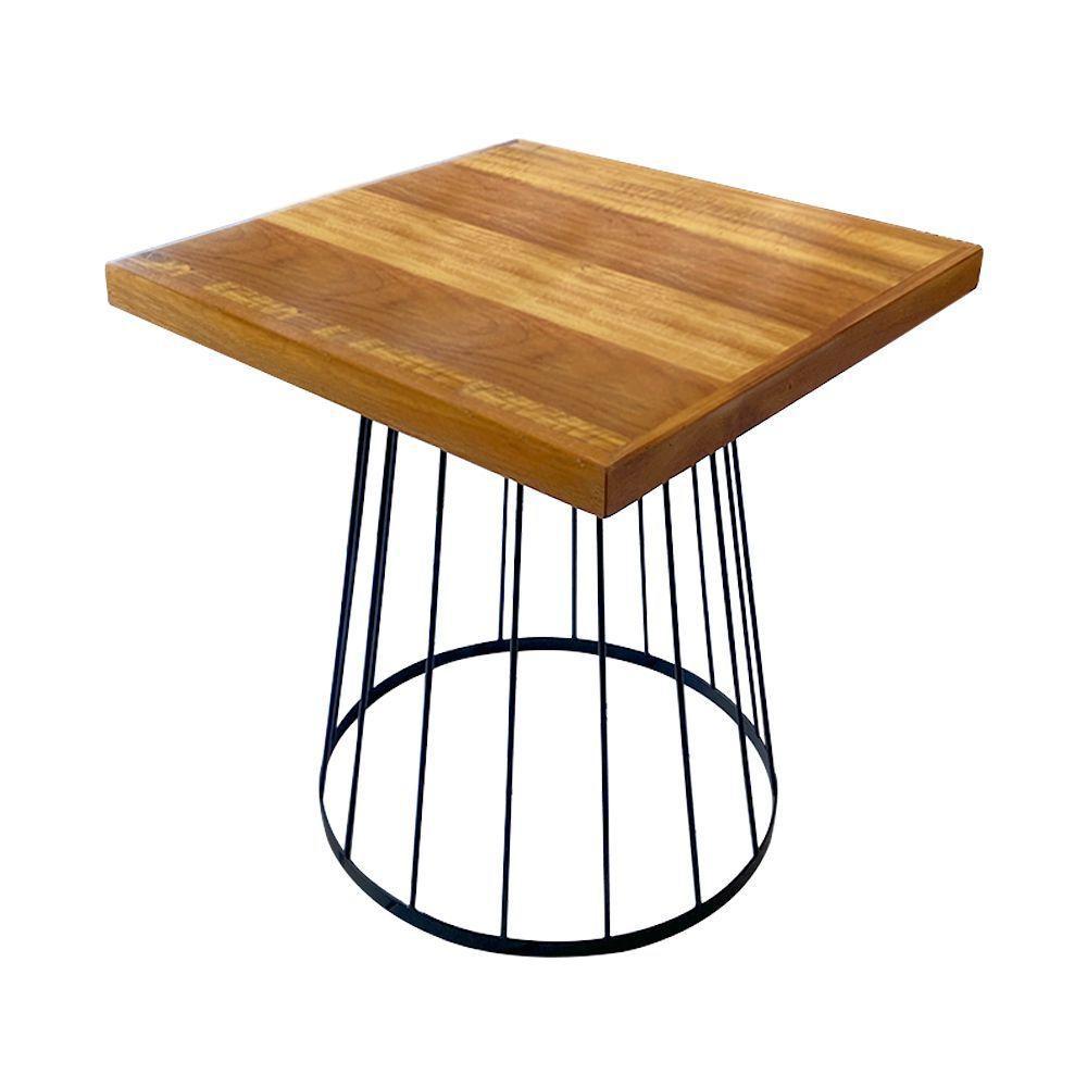 Mesa Eiffel Cubo Quadrada Estilo Industrial Madeira Maciça E Ferro 0,90m Marrom - 1