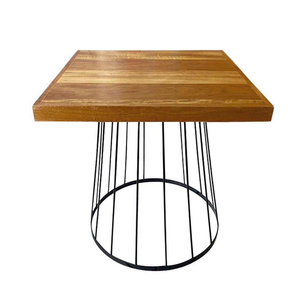 Mesa Eiffel Cubo Quadrada Estilo Industrial Madeira Maciça E Ferro 1,10m Marrom - 3
