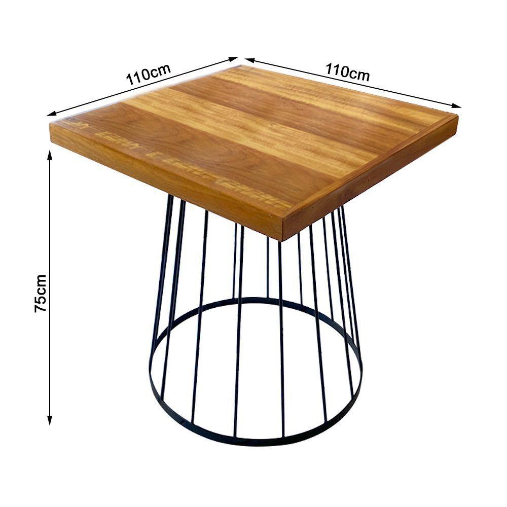 Mesa Eiffel Cubo Quadrada Estilo Industrial Madeira Maciça E Ferro 1,10m Marrom - 4