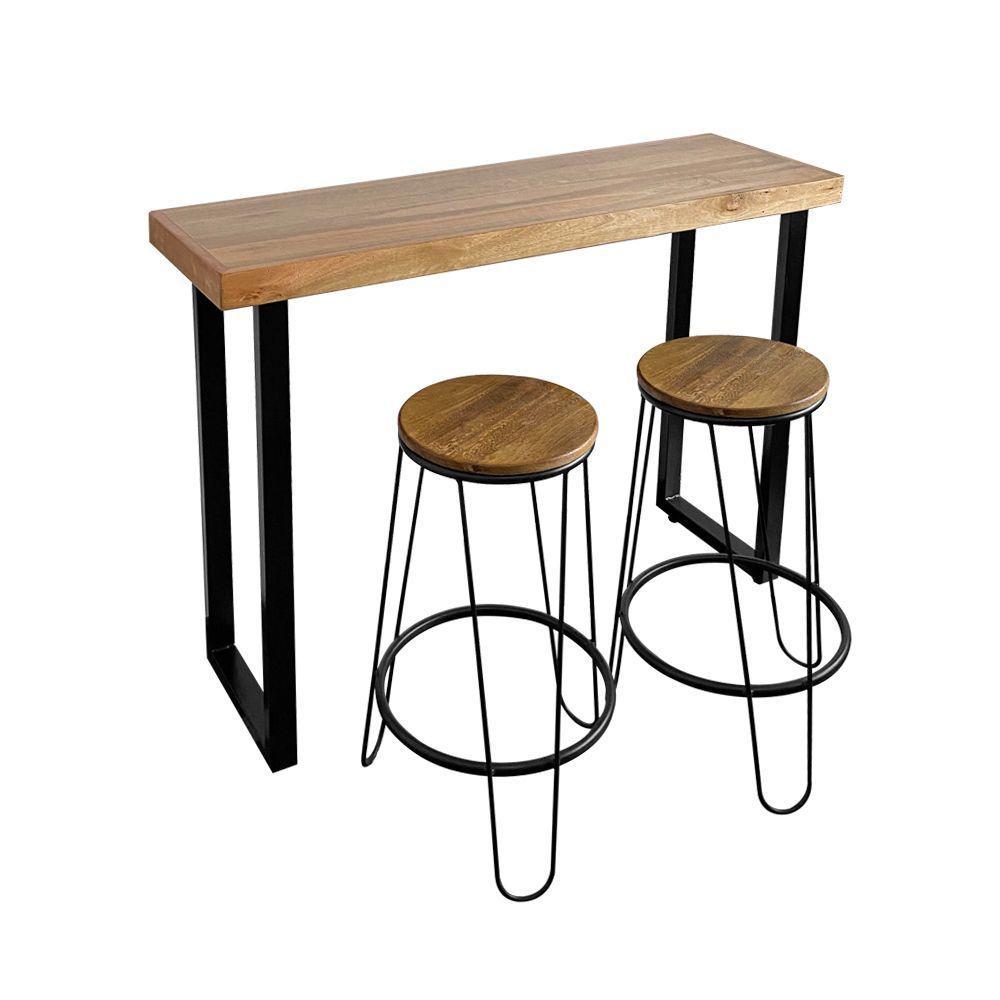 Conjunto Industrial 120cm Guatemala Aparador Com 2 Banquetas Industriais Base Ferro Preto Preto - 1