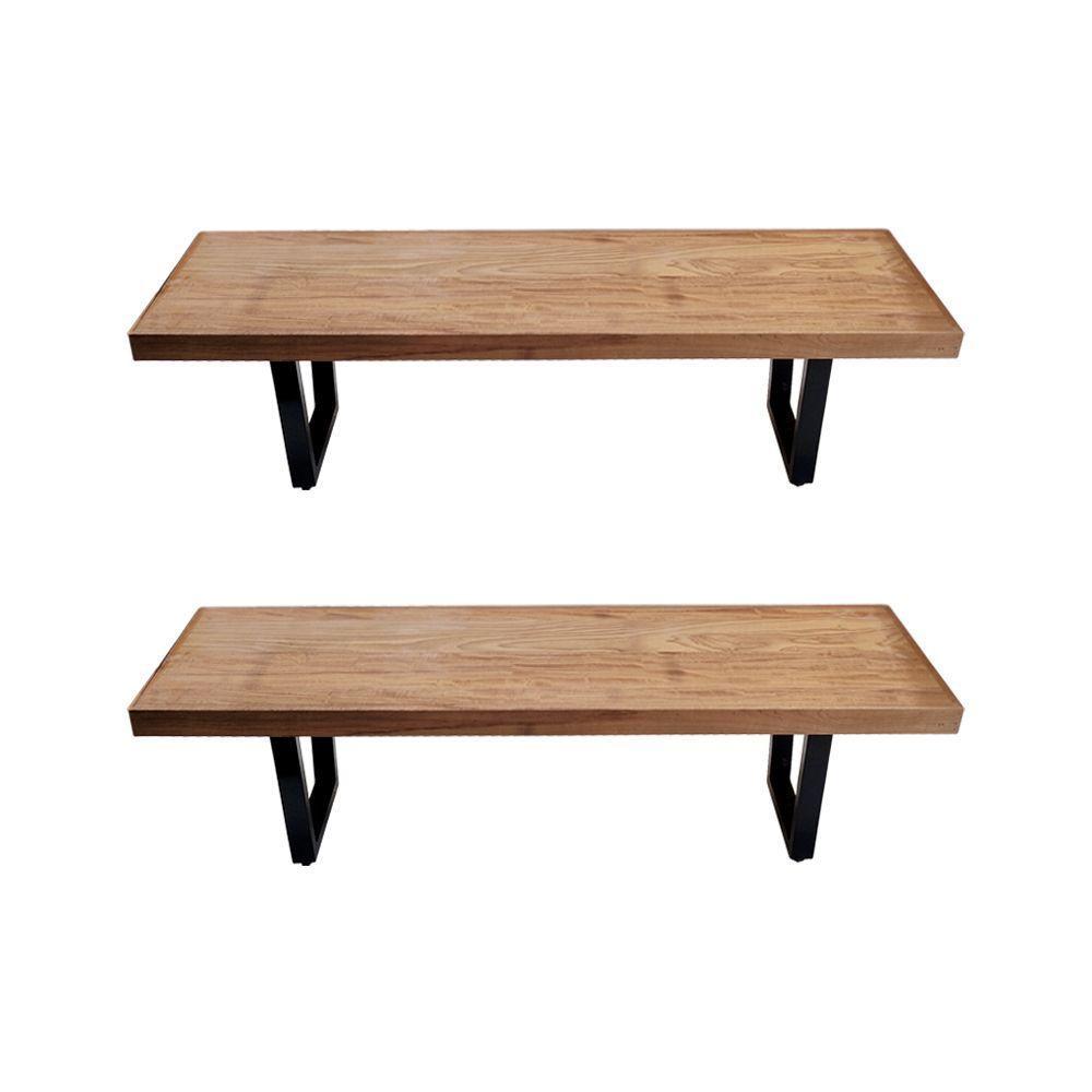 Kit 2 Bancos Bancão Lateral Mesa Industrial 2,20m Ferragem Preta Preto - 1