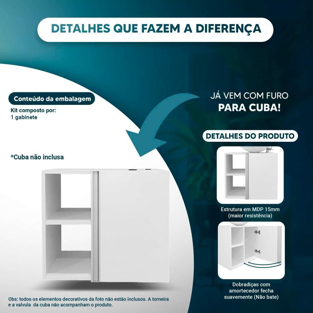 Conjunto Gabinete Para Banheiro Branco 55cm Sem Cuba Harpia - 7