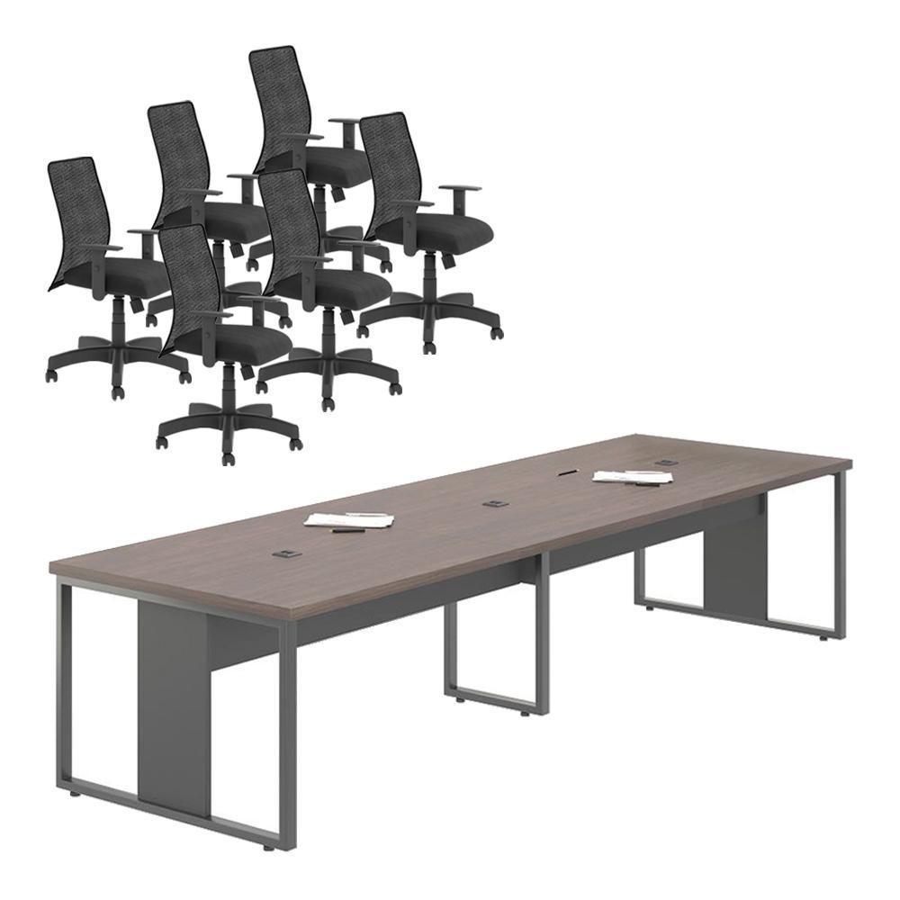 Conjunto Mesa E Cadeiras Para Escritório Doha Freijó Preto - 1