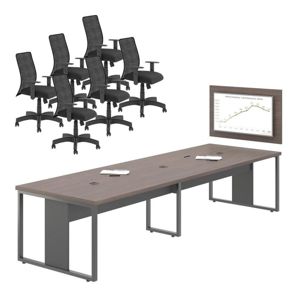 Conjunto Mesa Com Painel E Cadeiras Krabi Freijó Preto - 1