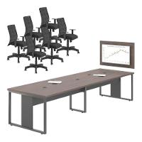 Conjunto Mesa Com Painel E Cadeiras Krabi Freijó Preto - 1