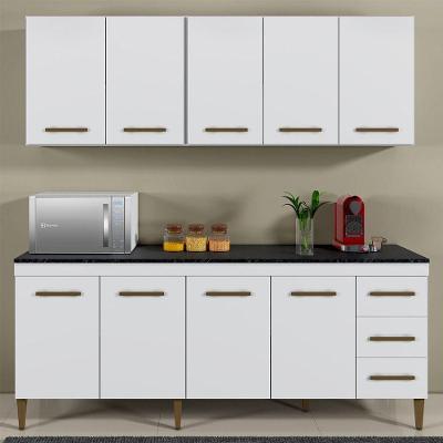 Cozinha Completa Atenas 9 Portas 3 Gavetas em MDF 201cm Branco