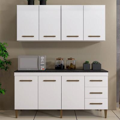 Cozinha Completa Atenas 7 Portas 3 Gavetas em MDF 160cm Branco com Puxadores em MDF