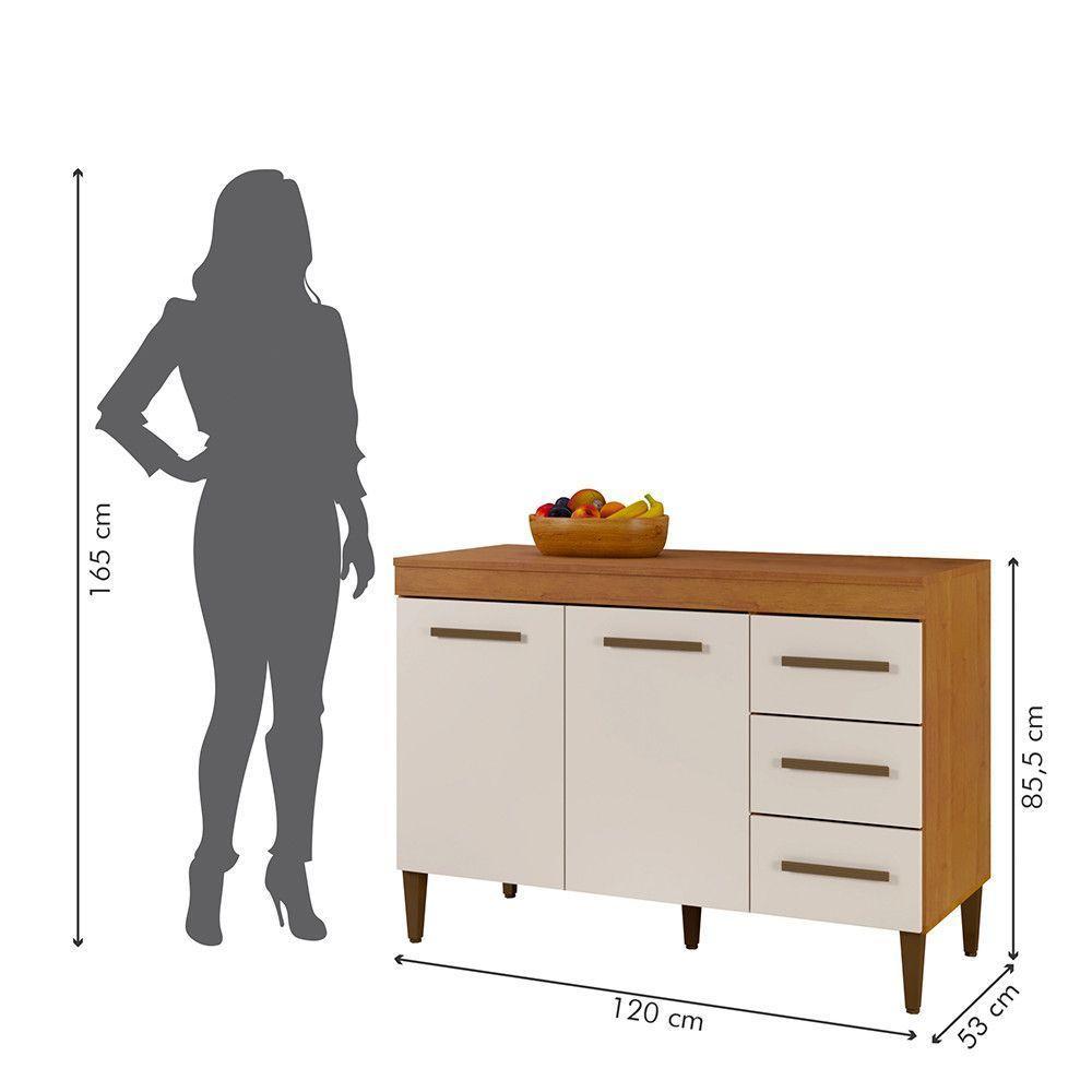 Balcão De Cozinha Com Tampo 2 Portas 3 Gavetas Virtus Naturalle Com Off White - 4