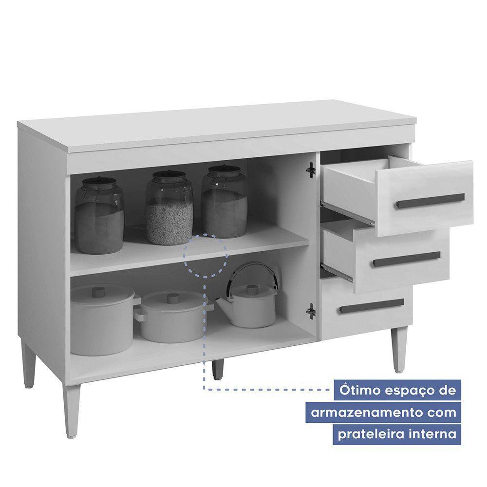 Balcão De Cozinha Com Tampo 2 Portas 3 Gavetas Virtus Naturalle Com Off White - 5
