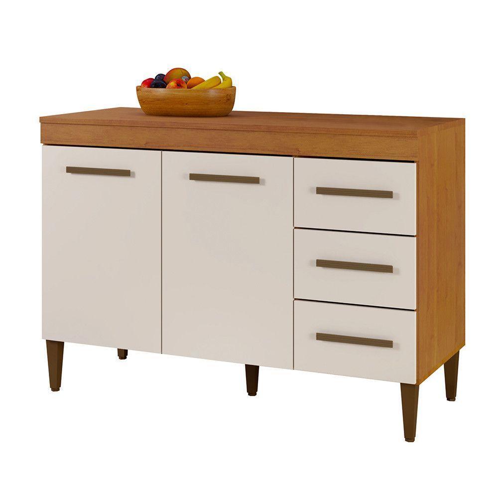 Balcão De Cozinha Com Tampo 2 Portas 3 Gavetas Virtus Naturalle Com Off White - 7