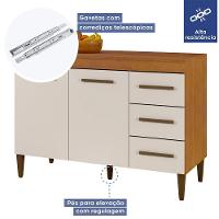 Balcão De Cozinha Com Tampo 2 Portas 3 Gavetas Virtus Naturalle Com Off White - 2