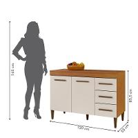 Balcão De Cozinha Com Tampo 2 Portas 3 Gavetas Virtus Naturalle Com Off White