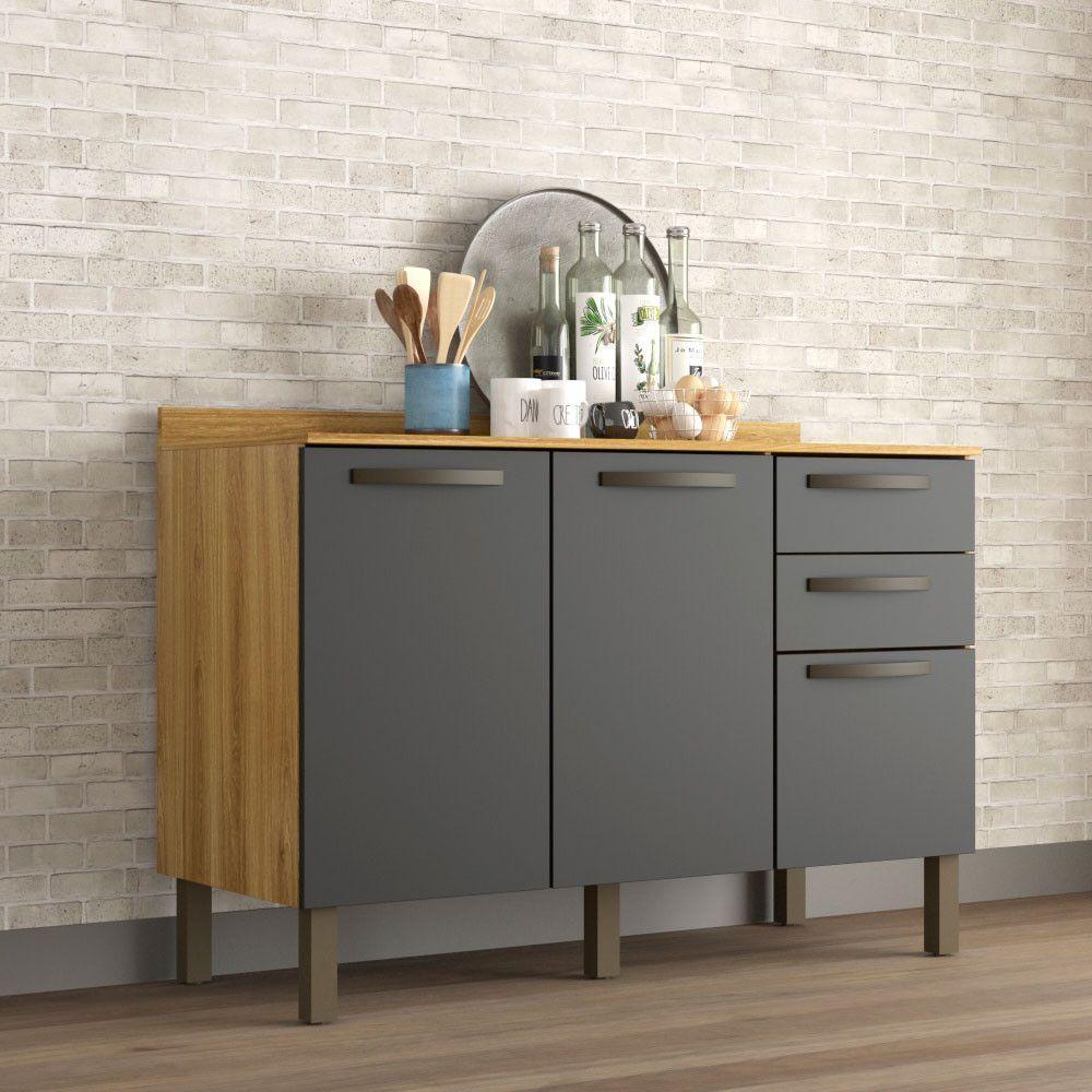 Balcão Valência Branco Salleto Móveis Carvalho Com Grafite - 1