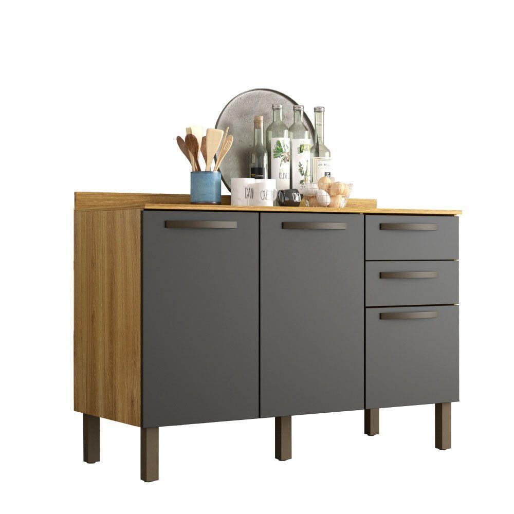 Balcão Valência Branco Salleto Móveis Carvalho Com Grafite - 6