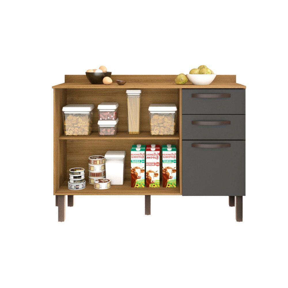 Balcão Valência Branco Salleto Móveis Carvalho Com Grafite - 7