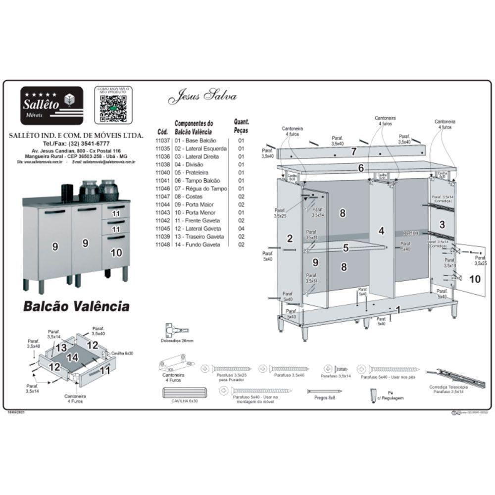Balcão Valência Branco Salleto Móveis Carvalho Com Grafite - 8