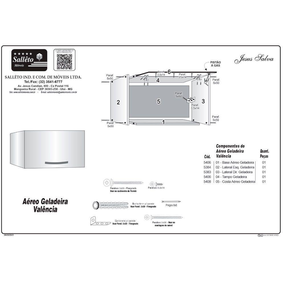 Aéreo Geladeira Valência Branco Salleto Móveis Cinamomo Com Off White - 3