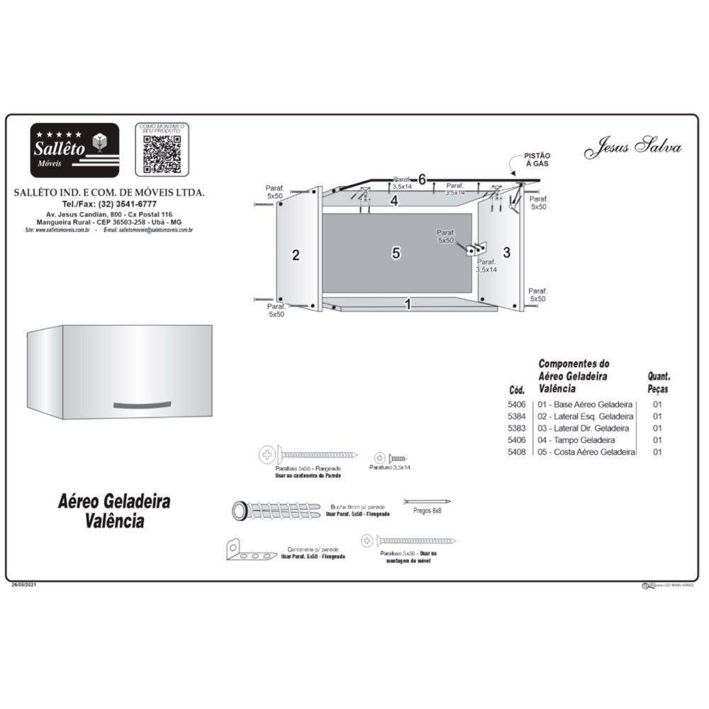 Aéreo Geladeira Valência Branco Salleto Móveis Carvalho Com Grafite - 4