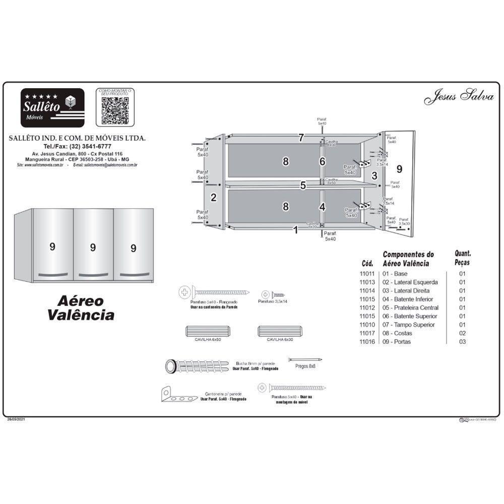 Aéreo Triplo Valência Branco Salleto Móveis Carvalho Com Grafite - 3