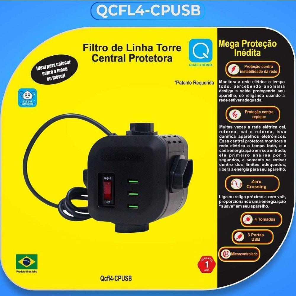 Filtro De Linha 1,20m Torre 4 Tomadas + 3 Usb Qualitronix - 5