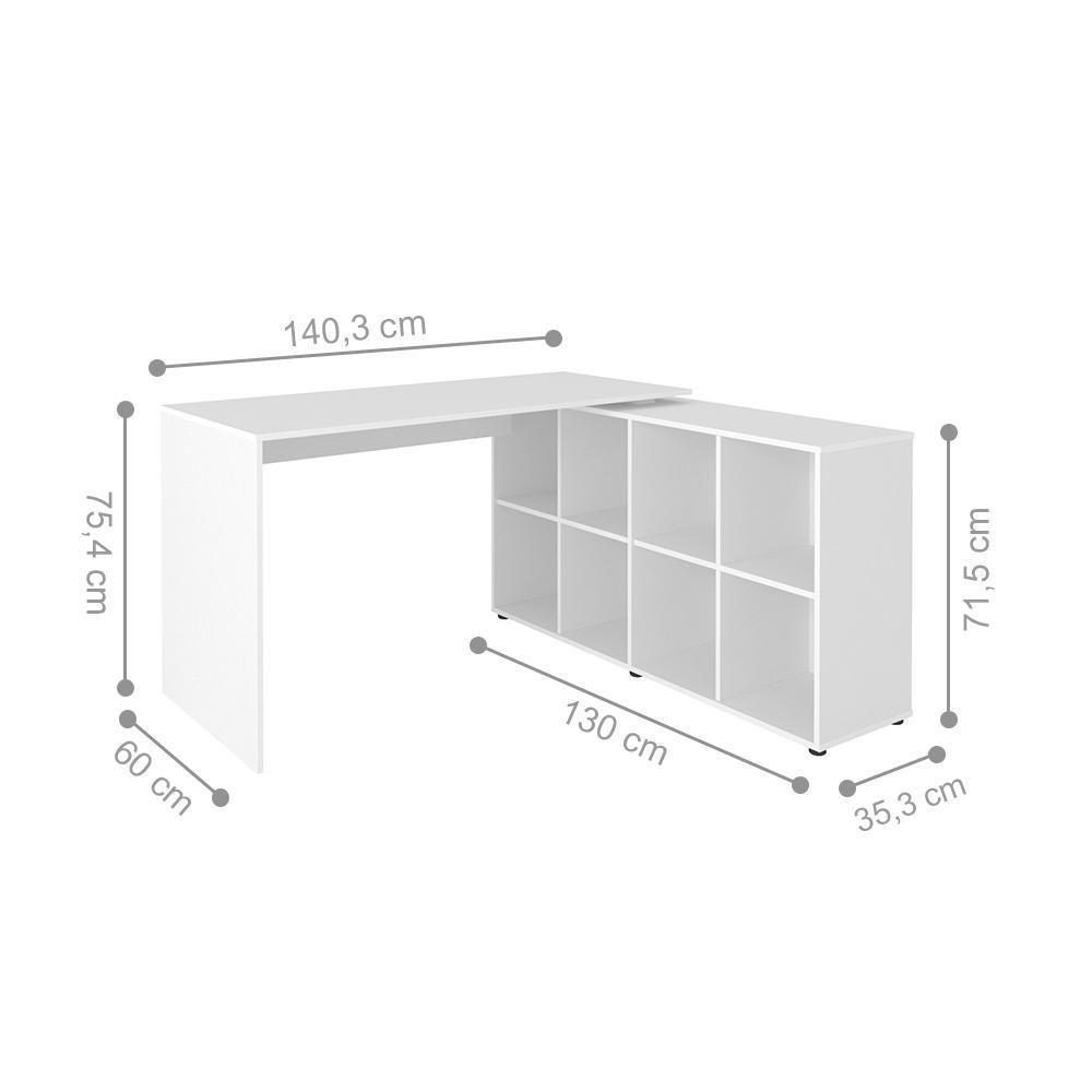 Mesa De Computador Em L 8 Nichos Delaware Branco - 5