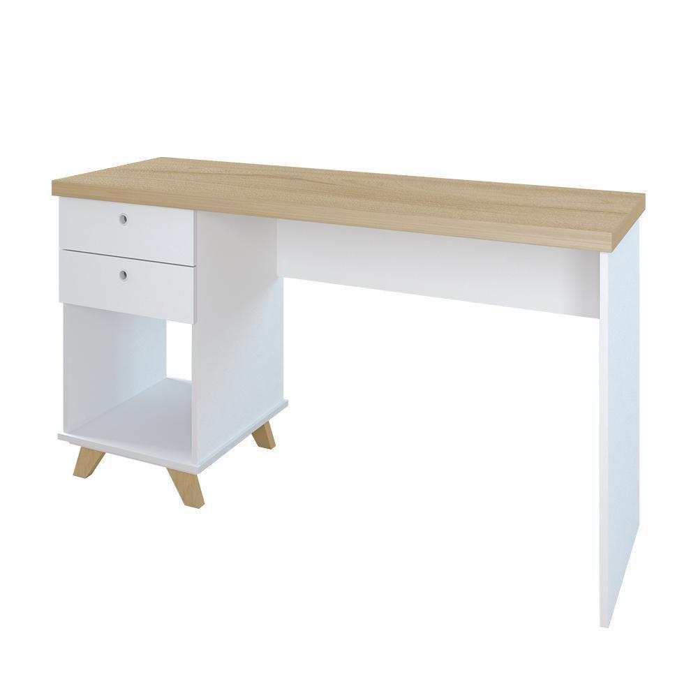 Mesa Para Quarto Retrô 2 Gavetas New Jersy Olmo Branco - 2